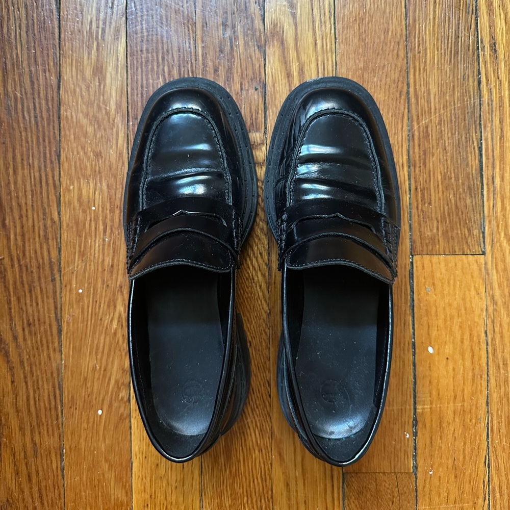 Massimo Dutti Black Leather Penny Loafers